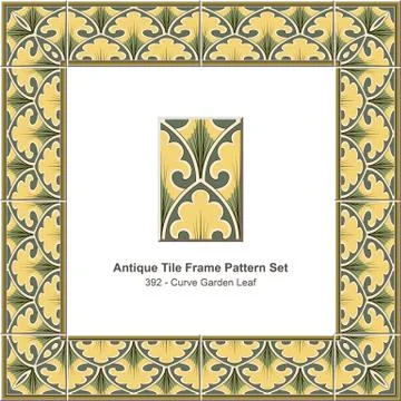 Antique tile frame pattern set of Retro Cross Curve Garden Leaf イラスト素材