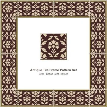 Antique tile frame pattern set of Cross Leaf Flower Illustrazione stock