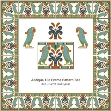 Antique tile frame pattern set of Retro Parrot Bird Spiral Stock Illustration