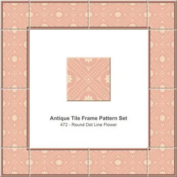 Antique tile frame pattern set of Pink Round Dot Line Flower 스톡 일러스트