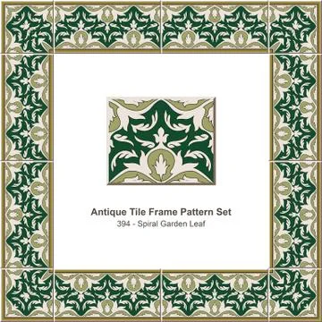 Antique tile frame pattern set of Retro Green Spiral Garden Leaf Illustrazione stock