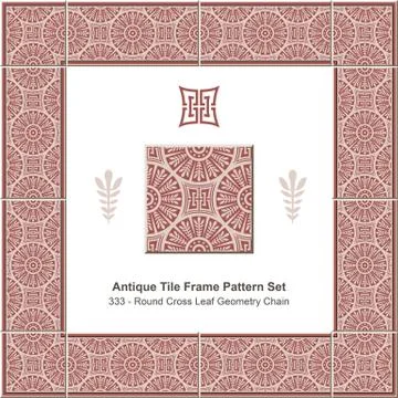 Antique tile frame pattern set of Retro Round Cross Leaf Geometry Chain Illustrazione stock