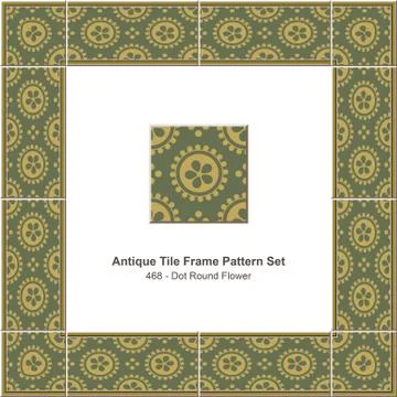 Antique tile frame pattern set of Retro Green Golden Dot Round Flower Illustrazione stock