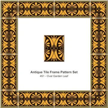 Antique tile frame pattern set of Retro Curve Oval Garden Leaf Cross イラスト素材