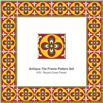 Antique tile frame pattern set of Retro Round Cross Flower Stock Illustration