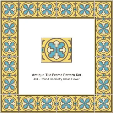 Antique tile frame pattern set of Retro Yellow Round Geometry Cross Flower Stock Illustration
