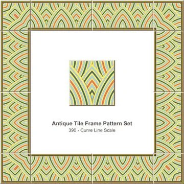 Antique tile frame pattern set of Retro Curve Line Scale Illustrazione stock