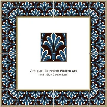 Antique tile frame pattern set of Retro Blue Garden Leaf Cross Curve Illustrazione stock