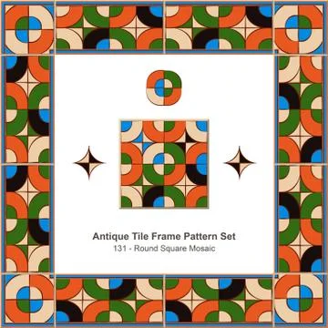 Antique tile frame pattern set of Round Corner Square Mosaic Stock Illustration