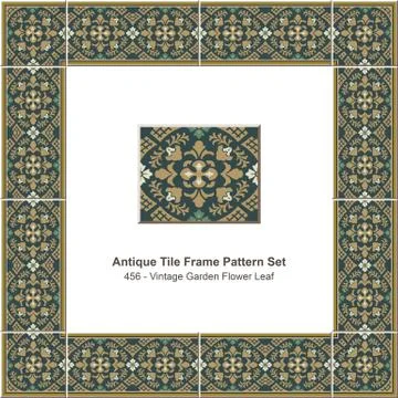 Antique tile frame pattern set of Vintage Garden Flower Leaf Illustrazione stock