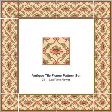 Antique tile frame pattern set of Leaf Vine Cross Garden Flower 스톡 일러스트
