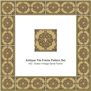 Antique tile frame pattern set of Retro Arabic Vintage Spiral Frame Stock Illustration