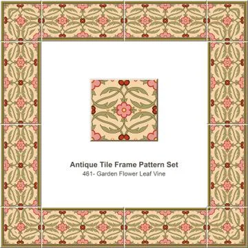 Antique tile frame pattern set of Retro Garden Pink Flower Leaf Vine Stock Illustration
