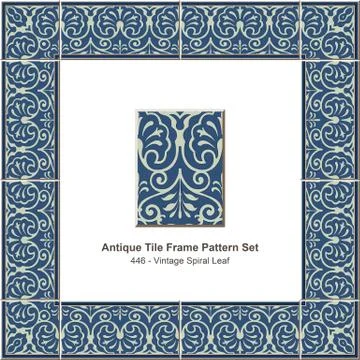 Antique tile frame pattern set of Vintage Spiral Leaf Cross イラスト素材