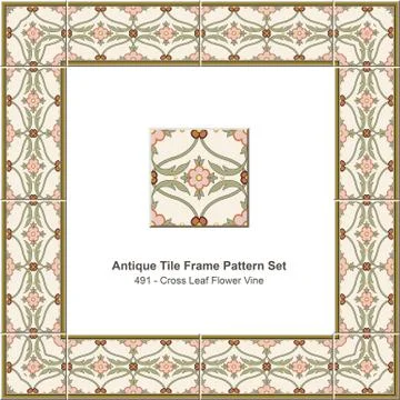 Antique tile frame pattern set of Retro Garden Cross Leaf Flower Vine Illustrazione stock