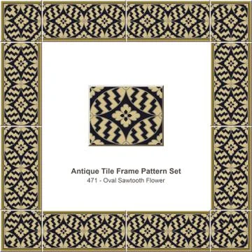 Antique tile frame pattern set of Retro Oval Sawtooth Cross Flower Illustrazione stock