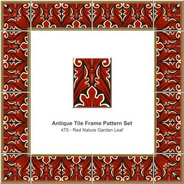 Antique tile frame pattern set of Retro Red Nature Garden Leaf Illustrazione stock