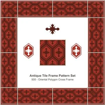 Antique tile frame pattern set Oriental Polygon Cross Frame Stock Illustration