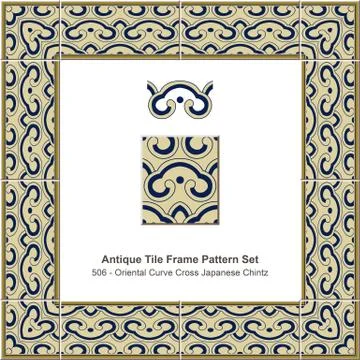 Antique tile frame pattern set Oriental Curve Cross Japanese Chintz Stock Illustration