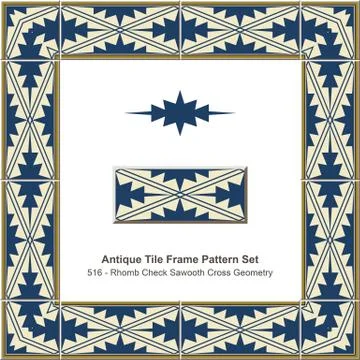 Antique tile frame pattern set Rhomb Check Sawooth Cross Geometry Stock Illustration