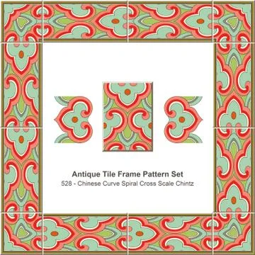 Antique tile frame pattern set Chinese Curve Spiral Cross Scale Chintz 스톡 일러스트