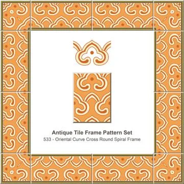 Antique tile frame pattern set Oriental Curve Cross Round Spiral Frame Illustrazione stock