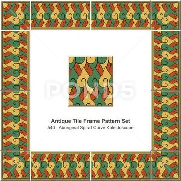 Antique tile frame pattern set Aboriginal Spiral Curve Kaleidoscope Stock Illustration