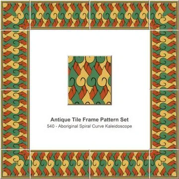 Antique tile frame pattern set Aboriginal Spiral Curve Kaleidoscope Illustrazione stock