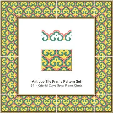 Antique tile frame pattern set Oriental Curve Spiral Frame Chintz Stock Illustration