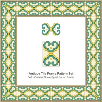 Antique tile frame pattern set Oriental Curve Spiral Round Frame Illustrazione stock