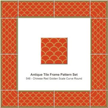 Antique tile frame pattern set Chinese Red Golden Scale Curve Round Stock Illustration