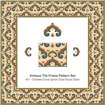 Antique tile frame pattern set Chinese Curve Spiral Cross Royal Chain Stock Illustration