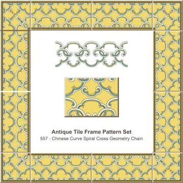 Antique tile frame pattern set Chinese Curve Spiral Cross Geometry Chain Stock-Illustration