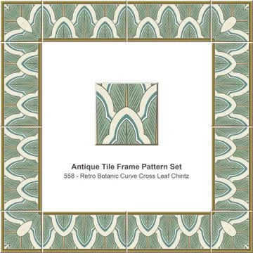 Antique tile frame pattern set Retro Botanic Curve Cross Leaf Chintz Stock Illustration