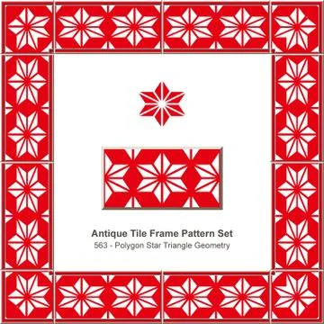 Antique tile frame pattern set red polygon star geometry triangle kaleidoscop Stock Illustration
