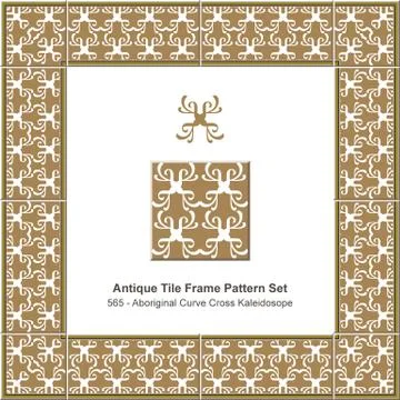 Antique tile frame pattern set aboriginal curve cross geometry kaleidoscope Stock Illustration
