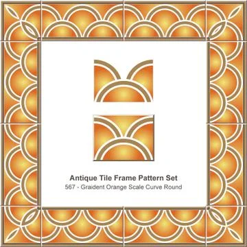 Antique tile frame pattern set vintage orange yellow gradient scale curve rou Illustrazione stock