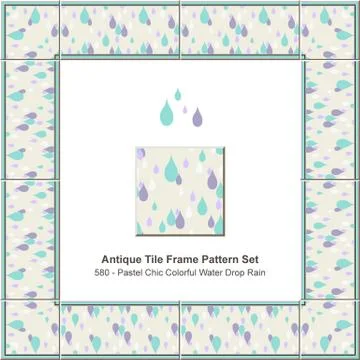 Antique tile frame pattern set pastel chic colorful water drop rain Stock Illustration