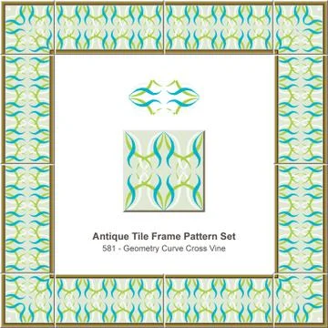 Antique tile frame pattern set geometry curve cross vine Stock-Illustration