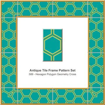 Antique tile frame pattern set hexagon polygon geometry cross Illustrazione stock