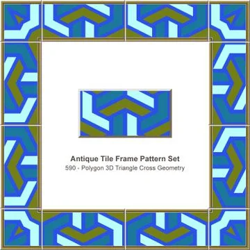 Antique tile frame pattern set polygon 3D triangle geometry cross Stock Illustration