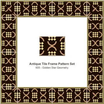 Antique tile frame pattern set curve semi circle round check geometry Stock Illustration