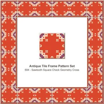 Antique tile frame pattern set sawtooth square check geometry cross Stock Illustration