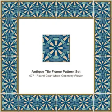 Antique tile frame pattern set round gear wheel geometry flower Stock Illustration
