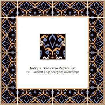 Antique tile frame pattern set sawtooth edge aboriginal cross kaleidoscope Stock Illustration