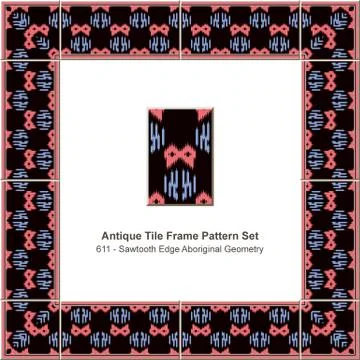 Antique tile frame pattern set sawtooth edge aboriginal geometry Stock Illustration