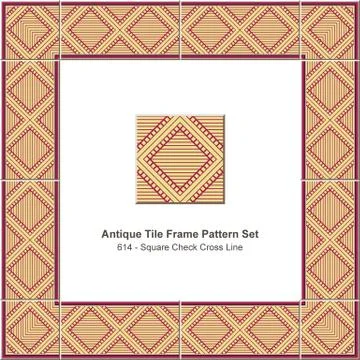 Antique tile frame pattern set square check cross geometry line Stock Illustration