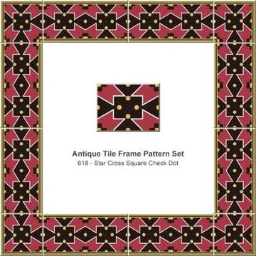 Antique tile frame pattern set star cross square check geometry dot Stock Illustration