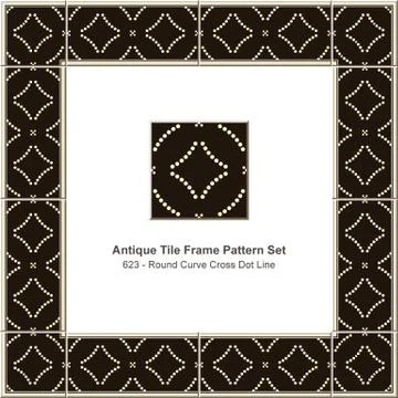 Antique tile frame pattern set round curve cross dot line 스톡 일러스트