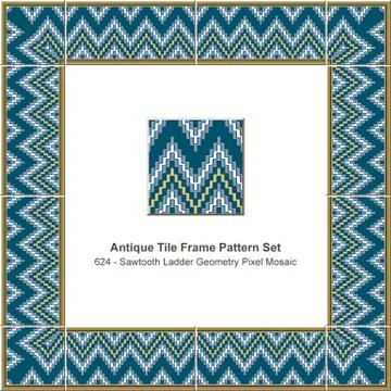 Antique tile frame pattern set sawtooth ladder geometry pixel mosaic Stock Illustration